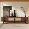 ModernLuxe 70 Modern Rattan TV Stand, Media Console for TVs up to 80, Entertainment Center with 4 Drawers & Cable Management, Dark Brown
