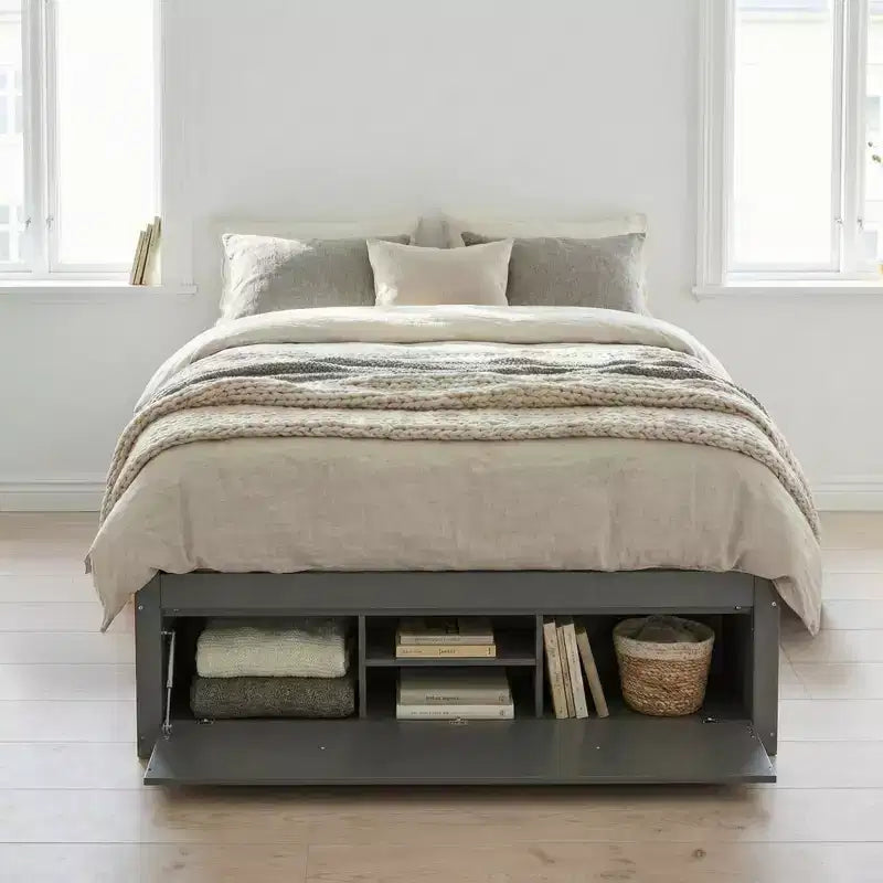FAMYYT Queen Size Platform Bed Frame with 4 Storage Drawers, Easy Assembly, White