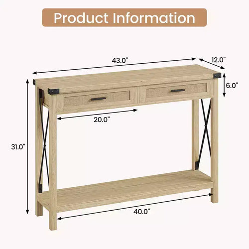 Table de chevet en rotin de style champêtre avec tiroirs