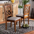 Set of 2 Verner Dining Chairs Gray/Walnut - Baxton Studio: Foam-Padded, Crisscross Back, Cabriole Legs